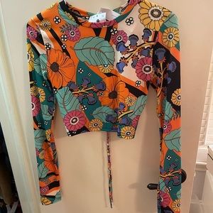 Bershka printed top with tie back